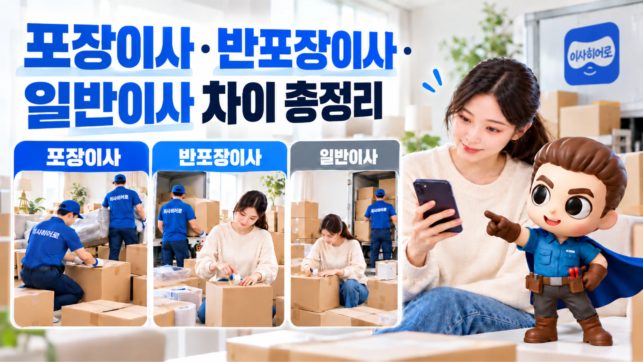 포장이사·반포장이사·일반이사 차이 총정리: 작업 범위와 비용 비교